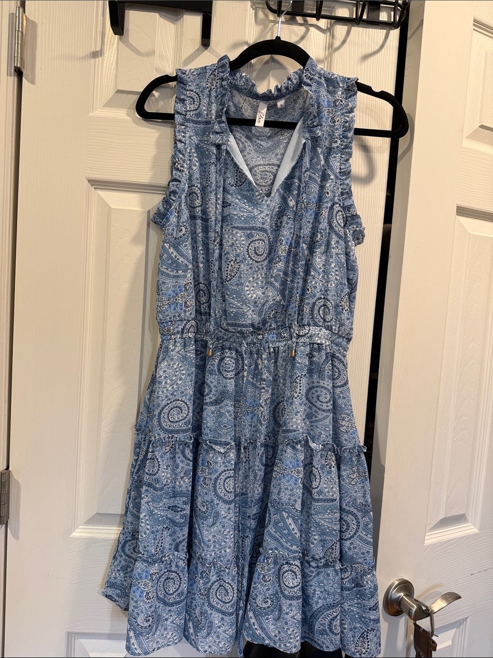 Elan Blue Paisley Tiered Mini Dress, size M